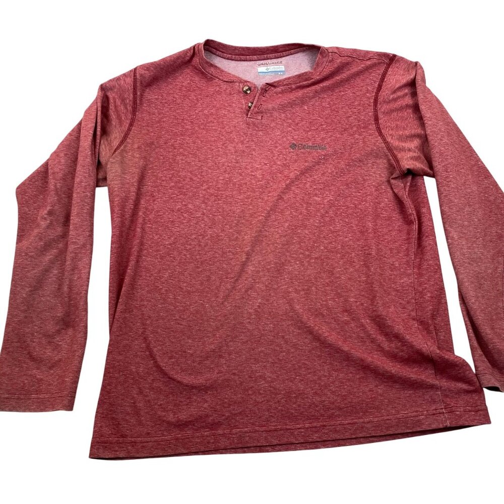 Columbia Men's Henley Shirt Medium Red Long-Sleeve Omni-Wick Polyester/Cotton